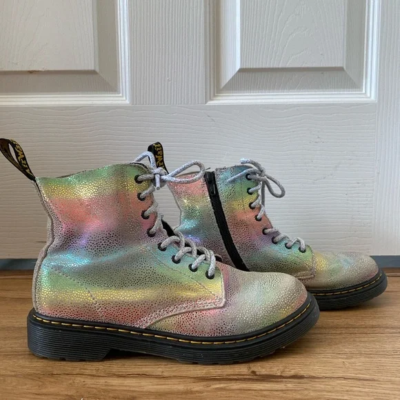 Dr. Martens Kids Rainbow Holographic Lace-Up Boots - Picture 4 of 6